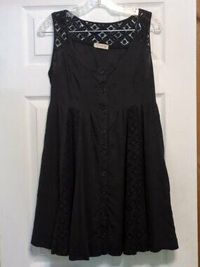 Crafty Sz S Black Minidress Eyelet Lace Babydoll Button Up Romatic Whimsigoth
